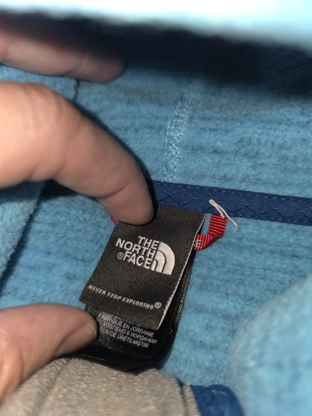 The North Face Women’s Large Blue Hooded Sweater Fleece Pullover Button Neck